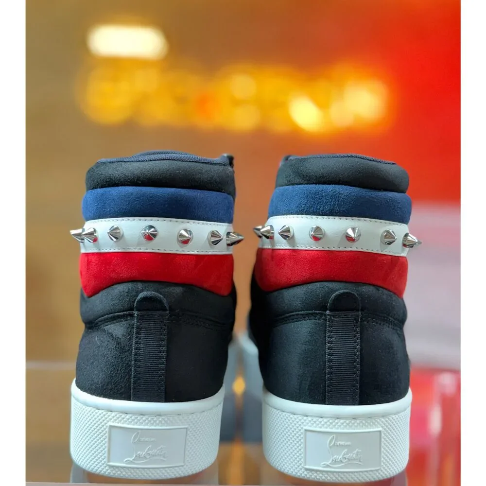 Christian Louboutin Men’s High-Top Spiked Sneakers Black Suede Red Blue EU 41